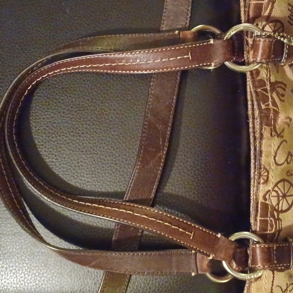 Coach brown canvas shoulder handbag purse  leather straps  hangtag Vintage - Picture 3 of 8